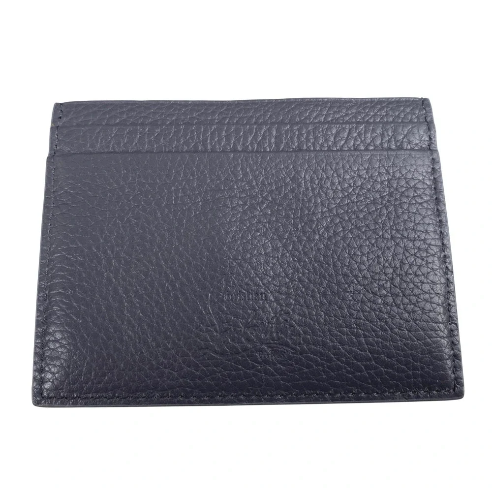Christian Louboutin Kios Card‎ Holder Navy Blue Grained Leather Spikes Studded